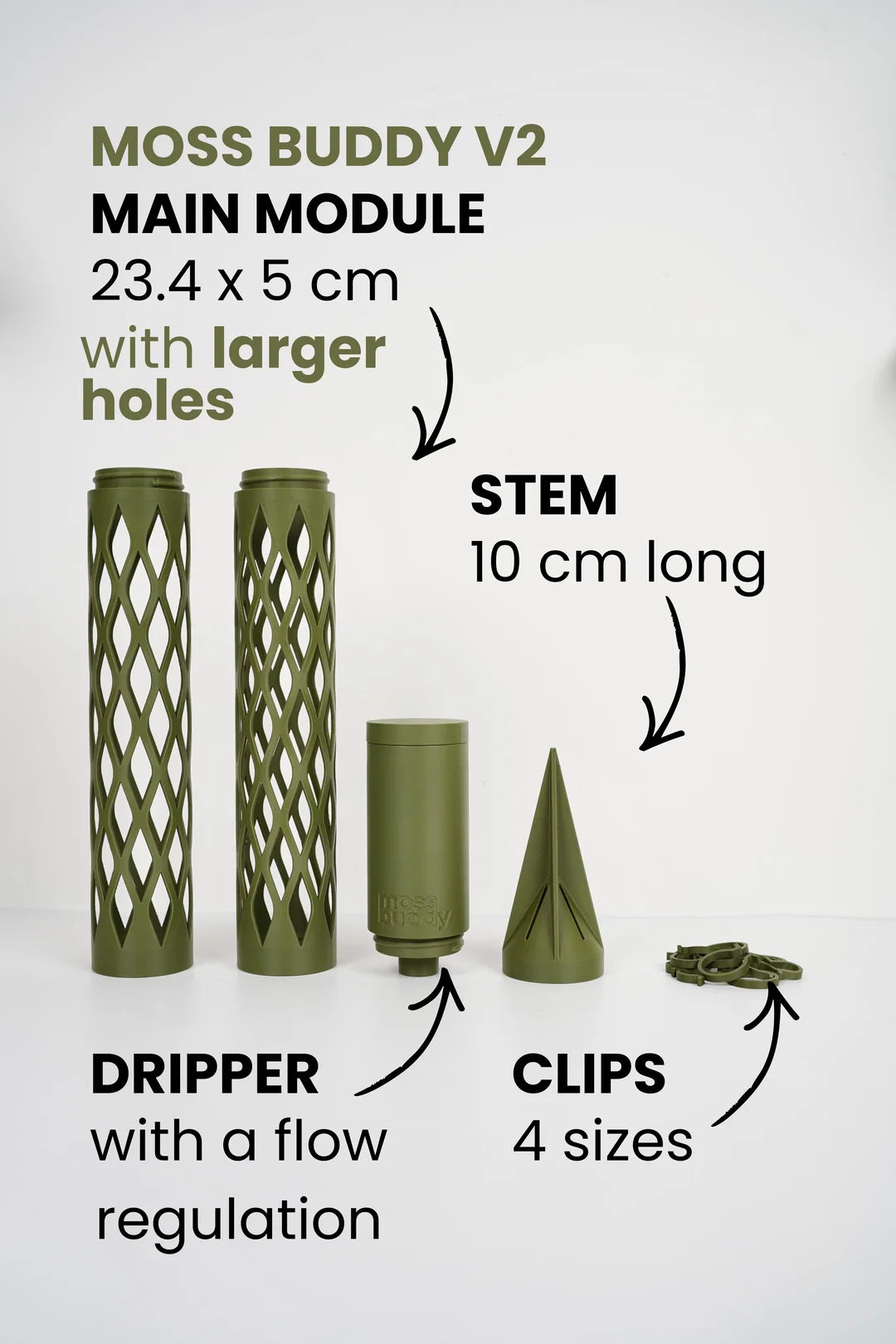 MOSS BUDDY Modular Moss Pole Starter Pack – Self-Watering Climbing Pole, 3D Printed in Muted Green & Beige