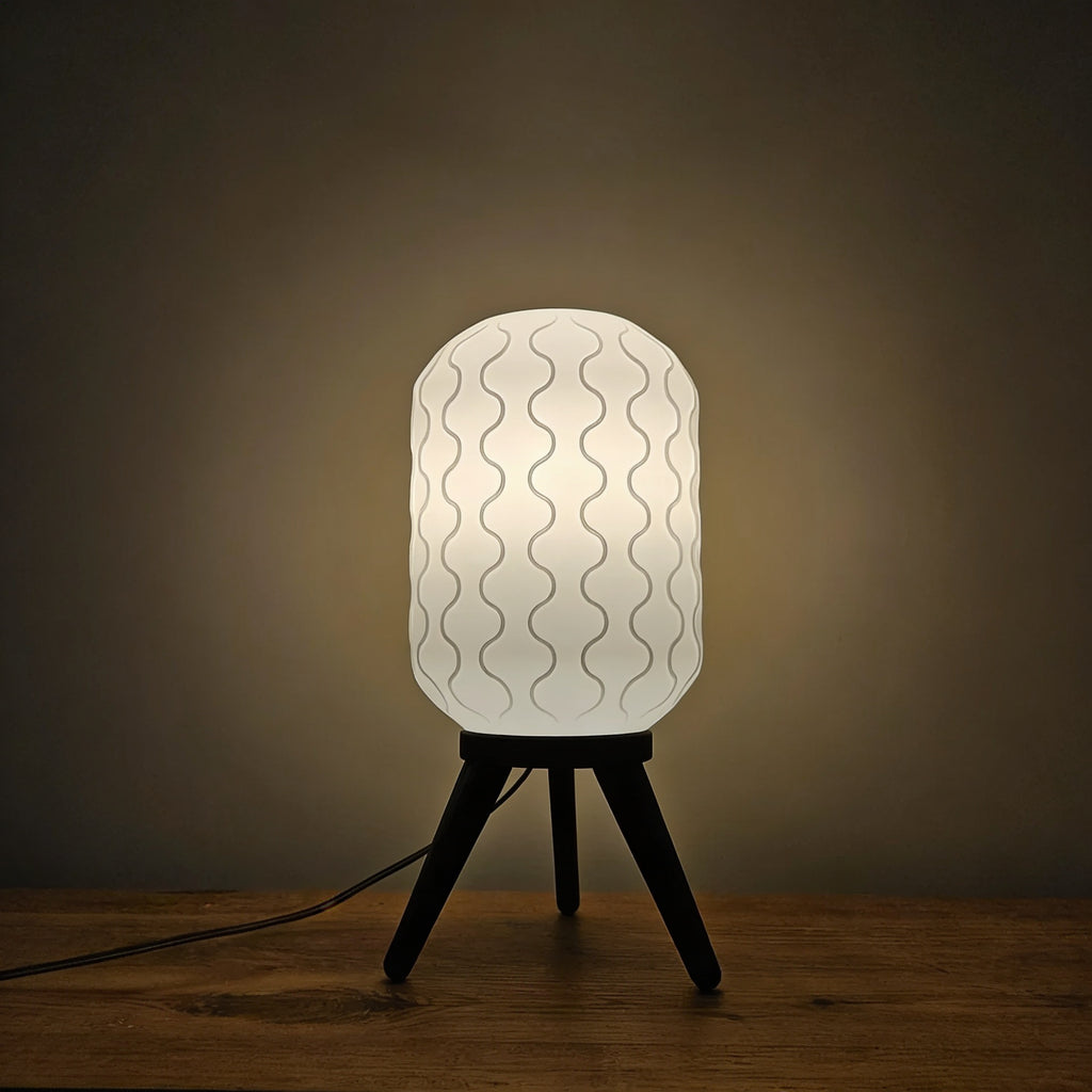 Mid-Century Modern Tripod Lamp | Sculptural Table Light With Wavy Shade for Desk, Nightstand & Living Room