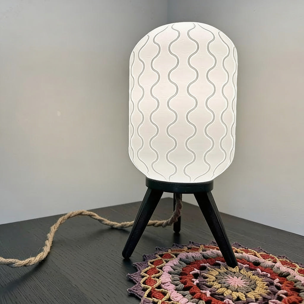 Mid-Century Modern Tripod Lamp | Sculptural Table Light With Wavy Shade for Desk, Nightstand & Living Room