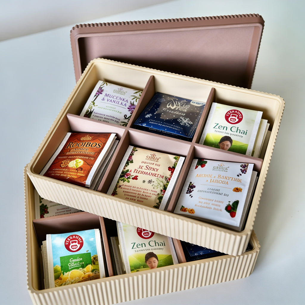 TEAGRID Tea Organizer – Modern Tea Box With Grid Insert | Stackable Tea Bag Storage for Kitchen, Office & Guests